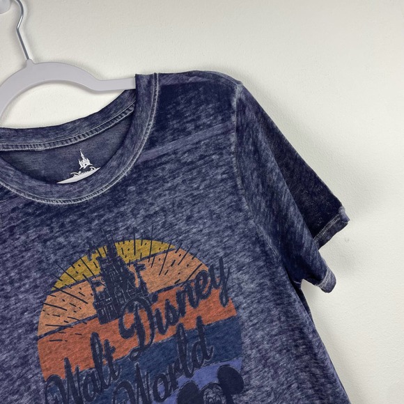 Disney Parks Walt Disney World Castle Mickey Navy Blue Burnout Tee T-Shirt Small - Picture 2 of 5